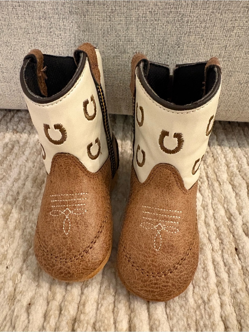 Baby Brown and Cream Western Pull-On Boots